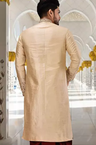 Fawn dupion art silk  kurta with pattern work&hand work