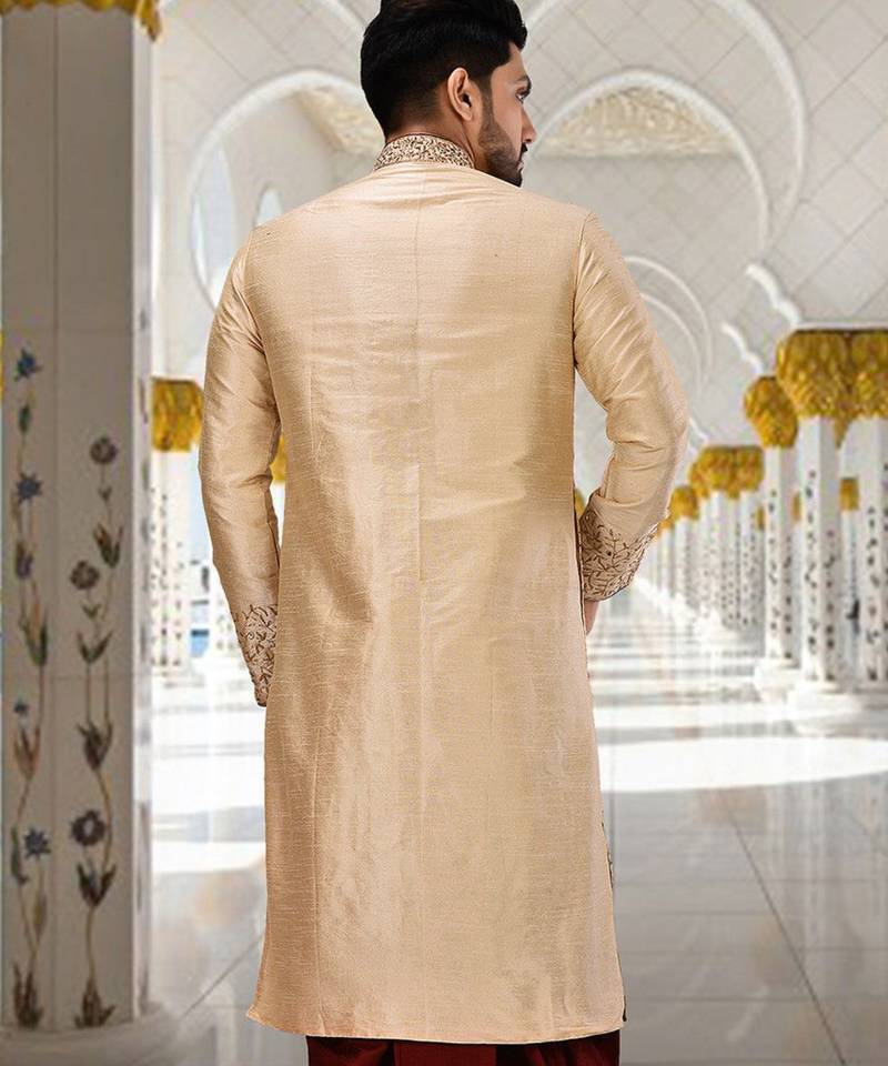 Fawn dupion art silk  kurta with pattern work&hand work