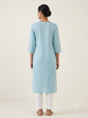Saka Designs Light Blue Printed Cotton Kurti 4