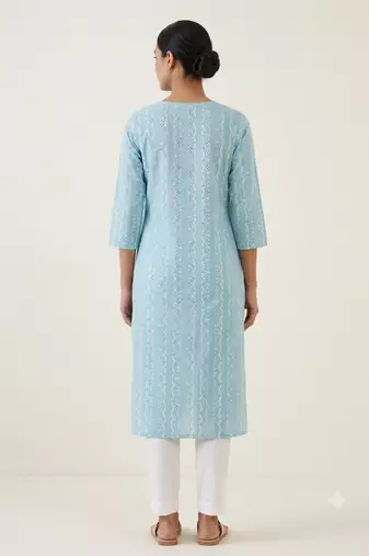 Saka Designs Light Blue Printed Cotton Kurti