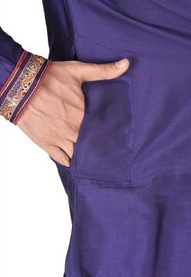 purple cotton silk  kurta with hand work on collor button neck and mohri 3