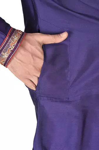 purple cotton silk  kurta with hand work on collor button neck and mohri