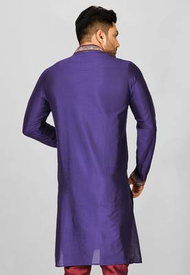 purple cotton silk  kurta with hand work on collor button neck and mohri 4