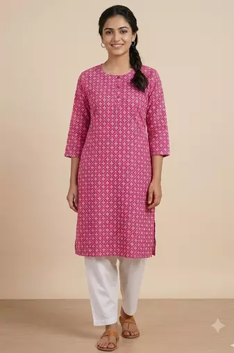 Saka Designs Pink Printed Cotton Kurti