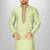 chatni green cotton silk   kurta with  hand work on collor button neck and mohri