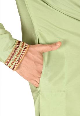 chatni green cotton silk   kurta with  hand work on collor button neck and mohri 3