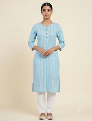 Saka Designs Light Blue Printed Cotton Kurti 1