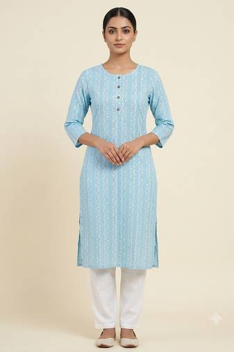 Saka Designs Light Blue Printed Cotton Kurti