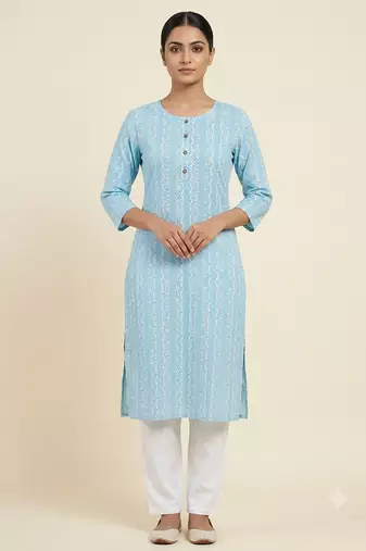 Saka Designs Light Blue Printed Cotton Kurti