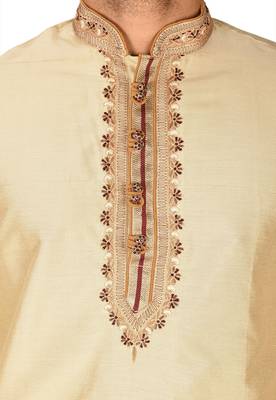 fawn cotton silk   kurta with  hand work on collor button neck and mohri 2