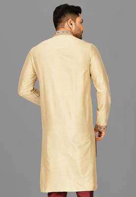fawn cotton silk   kurta with  hand work on collor button neck and mohri 4