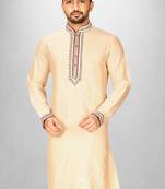 fawn cotton silk   kurta with hand work on collor button neck and mohri