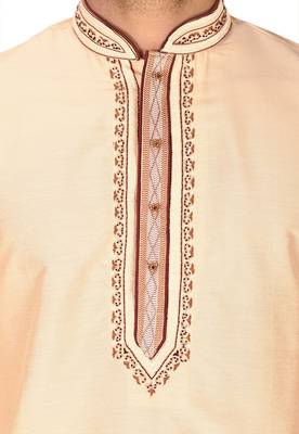 fawn cotton silk   kurta with hand work on collor button neck and mohri 2