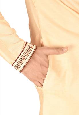 fawn cotton silk   kurta with hand work on collor button neck and mohri 3