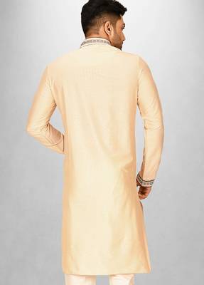 fawn cotton silk   kurta with hand work on collor button neck and mohri 4