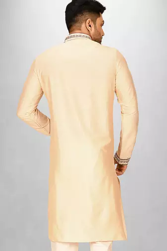 fawn cotton silk   kurta with hand work on collor button neck and mohri