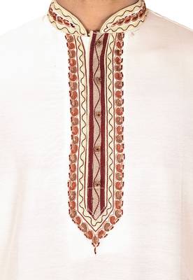 white cotton silk  kurta with  hand work on collor button neck and mohri 2