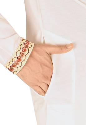 white cotton silk  kurta with  hand work on collor button neck and mohri 3