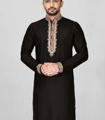 black cotton silk   kurta with  hand work on collor button neck and mohri