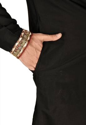 black cotton silk   kurta with  hand work on collor button neck and mohri 3