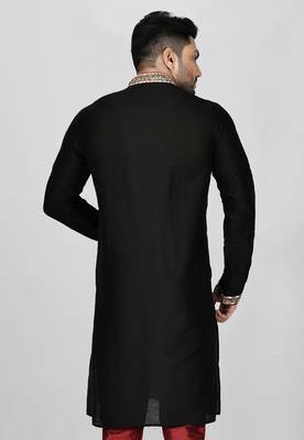 black cotton silk   kurta with  hand work on collor button neck and mohri 4