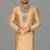 dark beige cotton silk  kurta with hand work on collor button neck and mohri