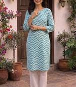 Blue printed cotton kurti