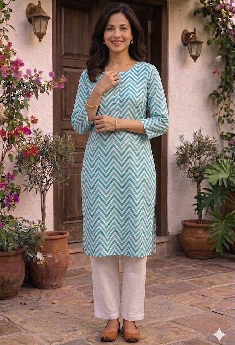 Blue printed cotton kurti