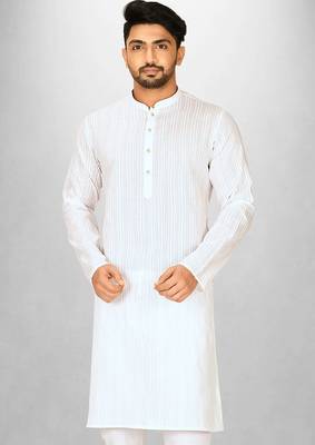 White cotton silk kurta withfancy buttons 1