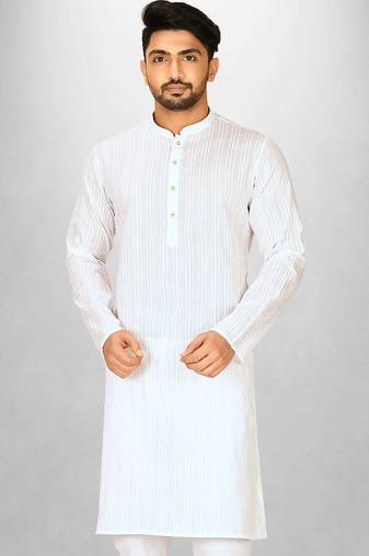 White cotton silk kurta withfancy buttons