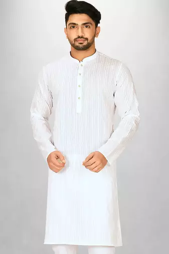 White cotton silk kurta withfancy buttons
