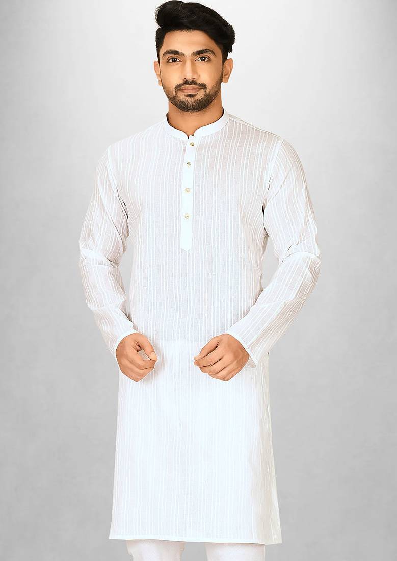 White cotton silk kurta withfancy buttons