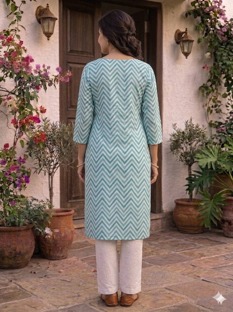 Blue printed cotton kurti