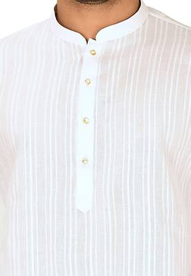 White cotton silk kurta withfancy buttons 2