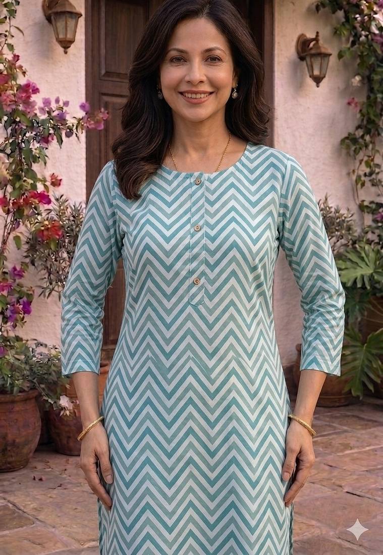 Blue printed cotton kurti