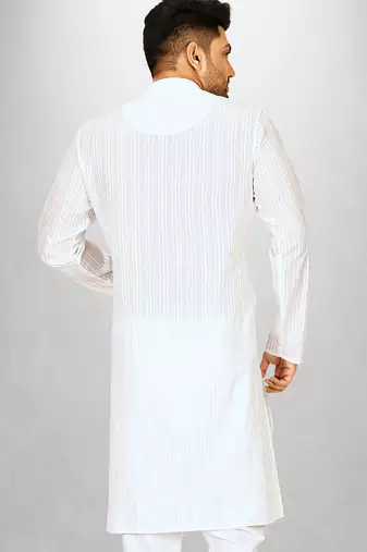 White cotton silk kurta withfancy buttons