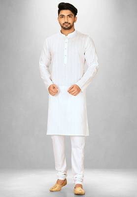 White cotton silk kurta withfancy buttons 4