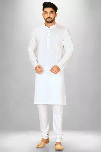White cotton silk kurta withfancy buttons