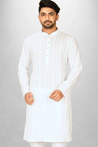 White cotton silk kurta withfancy buttons