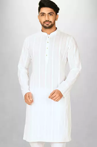 White cotton silk kurta withfancy buttons