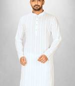 White cotton silk kurta withfancy buttons