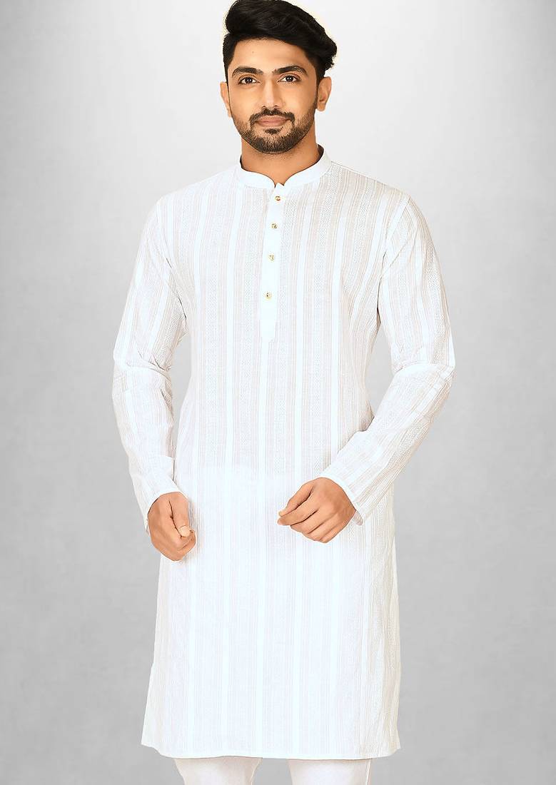 White cotton silk kurta withfancy buttons