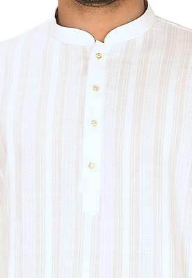 White cotton silk kurta withfancy buttons 2