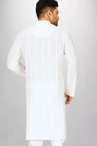 White cotton silk kurta withfancy buttons
