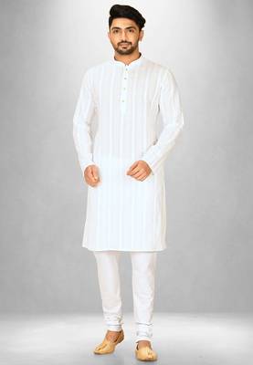 White cotton silk kurta withfancy buttons 4
