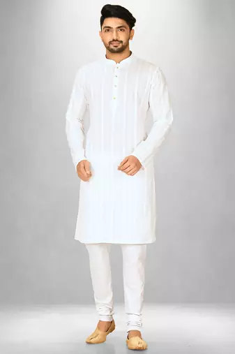 White cotton silk kurta withfancy buttons