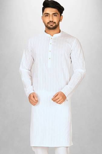 White cotton silk kurta withfancy buttons