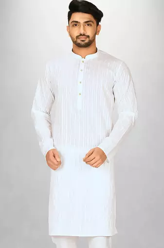 White cotton silk kurta withfancy buttons