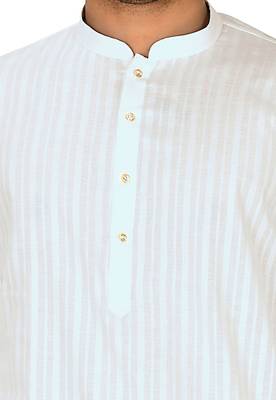 White cotton silk kurta withfancy buttons 2