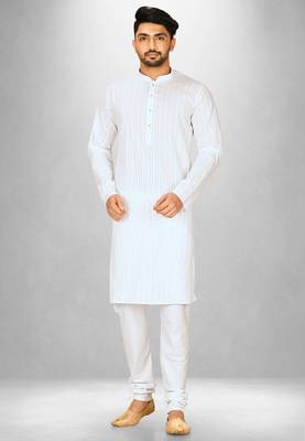 White cotton silk kurta withfancy buttons 4